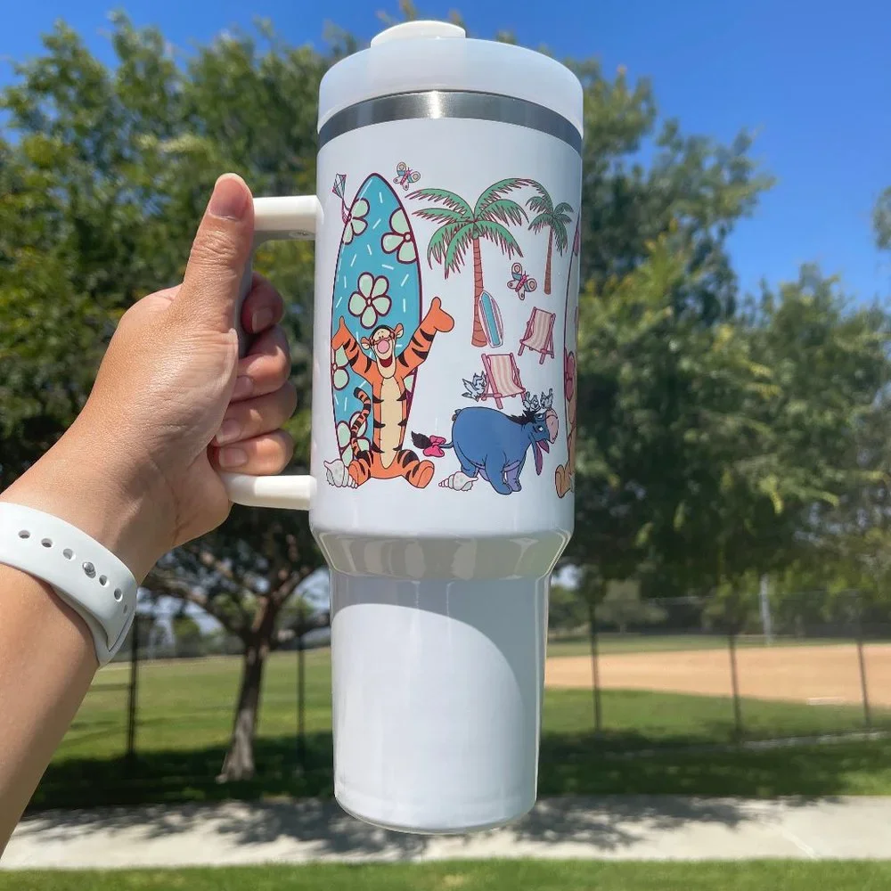 Custom 40oz Tumbler Disney Winnie the Pooh Beach Brand new double wall s…